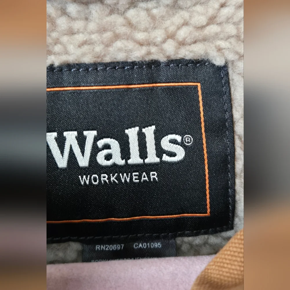 Walls Workwear Sherpa Lined Jacket Brown Canvas Snap Front Coat Warm Utility S2X - Picture 6 of 11